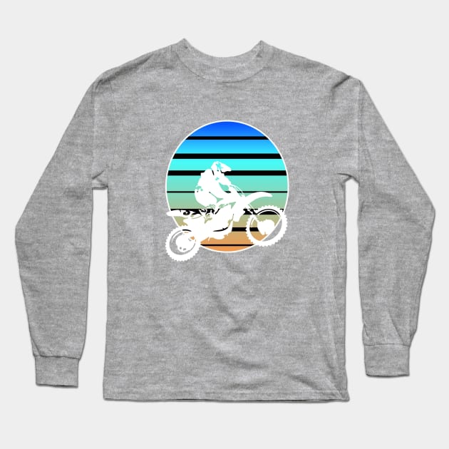 Motor X White Silhouette Dirt Bike Retro Sunset Long Sleeve T-Shirt by taiche